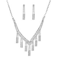 Strass-Schmuck-Sets, Ohrring & Halskette, Strass, mit Messing, silberfarben plattiert, für Frau, 39.80mm, Länge 18.11 ZollInch, verkauft von setzen