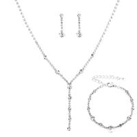 Strass-Schmuck-Sets, Armband & Ohrring & Halskette, Strass, mit Messing, silberfarben plattiert, verschiedene Stile für Wahl & für Frau, verkauft von setzen