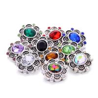 alliage de zinc Bouton de Chunk bracelet fermoir, fleur, Plaqué de couleur d'argent, bijoux de mode & DIY & avec strass, plus de couleurs à choisir, protéger l'environnement, sans nickel, plomb et cadmium, 20x20mm, Vendu par PC