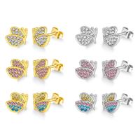 Stainless Steel Stud Øreringe, 316L Stainless Steel, Butterfly, mode smykker & for kvinde & med rhinestone, flere farver til valg, 10mm, Solgt af par