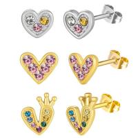 Stainless Steel Stud Øreringe, 316L Stainless Steel, Heart, mode smykker & forskellige stilarter for valg & for kvinde & med rhinestone, flere farver til valg, 10mm, Solgt af par