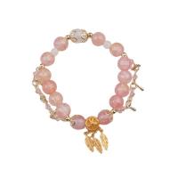 Messing Armbanden, met Kristal, plated, mode sieraden, roze, nikkel, lood en cadmium vrij, Lengte 17 cm, Verkocht door PC