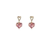 Zinc Alloy Drop Earring, met Kristal, Hart, gold plated, voor vrouw & hol, 15x30mm, Verkocht door pair