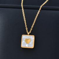 Titanium Steel Necklace with Shell with 5cm extender chain Square Vacuum Ion Plating fashion jewelry & for woman white 17mm Length Approx 40 cm Sold By PC