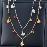 Collier d'acier titane, avec zircon cubique, avec 5cm chaînes de rallonge, papillon, bijoux de mode & pour femme, plus de couleurs à choisir, Longueur Environ 40 cm, Vendu par PC