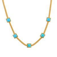 Collar de acero inoxidable de la joyería, acero inoxidable 316L, con Turquesa sintético, con 5cm extender cadena, Cuadrado, para mujer, más colores para la opción, 7mm, longitud aproximado 40 cm, Vendido por UD