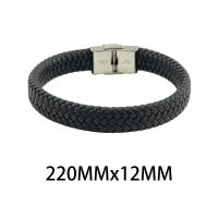 Stainless Steel smycken Armband, 304 rostfritt stål, med PU, mode smycken & Unisex, svart, 12x5mm, Längd Ca 21 cm, Säljs av PC