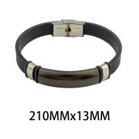 Stainless Steel smycken Armband, 304 rostfritt stål, med PU & Silikon, mode smycken & Unisex, svart, 13x6mm, Längd Ca 21 cm, Säljs av PC