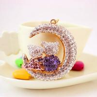 Zinc Alloy Key Clasp Bear plated fashion jewelry & with rhinestone purple nickel lead & cadmium free Sold By PC