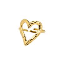 304 rustfrit stål Cuff fingerring, Heart, 18K forgyldt, for kvinde & hule, 17x19mm, Solgt af PC