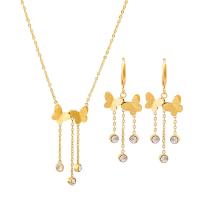 Sets de Joyas, Partículas de acero, con 5cm extender cadena, Joyería & para mujer & con diamantes de imitación, dorado, 4.8cm, longitud aproximado 40 cm, Vendido por UD