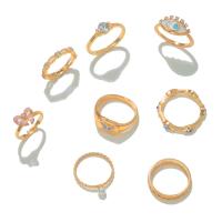 Zinklegering Ring Set, Zinc Alloy, gold plated, 8 stuks & mode sieraden & boze oog patroon & voor vrouw & glazuur & met strass, multi-gekleurde, Verkocht door Stel