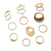 Zinklegering Ring Set, Zinc Alloy, met Hars, gold plated, 11 stuks & mode sieraden & voor vrouw & met strass, multi-gekleurde, Verkocht door Stel