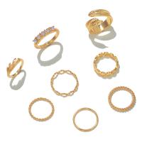 Zink-Legierungsring-Set, Zinklegierung, goldfarben plattiert, 8 Stück & Modeschmuck & für Frau & mit Strass, goldfarben, verkauft von setzen