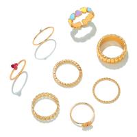 Zinklegering Ring Set, Zinc Alloy, gold plated, 8 stuks & mode sieraden & boze oog patroon & voor vrouw & glazuur & met strass, multi-gekleurde, Verkocht door Stel