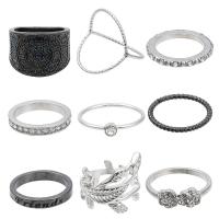 Zink legering Ring Sæt, Zinc Alloy, forgyldt, 8 stykker & mode smykker & for kvinde & med rhinestone, to forskellige farvede, Solgt af sæt