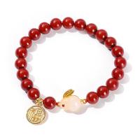 Pulseras de piedras preciosas, Arena púrpura, con aleación de zinc, Conejo, chapado en color dorado, Joyería & para mujer, Rojo, 8mm,12mm,15x13mm, longitud aproximado 19 cm, Vendido por UD