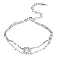 Bracelet cubique en laiton zircon pavent, avec 5cm chaînes de rallonge, cadre, Placage de couleur platine, Double couche & pavé de micro zircon & pour femme, protéger l'environnement, sans nickel, plomb et cadmium, 10mm, Longueur 16 cm, Vendu par PC