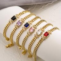 Kubik Zirkonium mikro bana Mässing Armband, Square, plated, mode smycken & micro bana cubic zirconia, fler färger för val, nickel, bly och kadmium gratis, Längd 17 cm, Säljs av PC