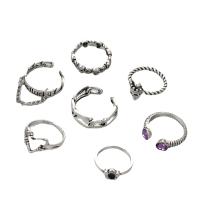 Zinklegering Ring Set, Zinc Alloy, silver plated, mode sieraden & voor vrouw & met strass, zilver, Verkocht door Stel