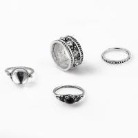 Cink Alloy Ring Set, Cink ötvözet, -val Természetes kő & Üveg, ezüst színű bevonattal, 4 darab & divat ékszerek & a nő, két különböző színű, Által értékesített Set