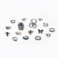 Sinc Alloy Ring Set, dath airgid plated, 16 phíosa & jewelry faisin & do bhean & cruan, airgid, Díolta De réir Socraigh