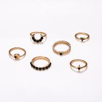 Zinklegering Ring Set, Zinc Alloy, met Black Stone, gold plated, 6 stuks & mode sieraden & voor vrouw, twee verschillende gekleurde, Verkocht door Stel