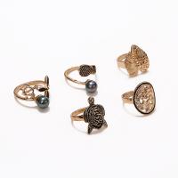 Cink Alloy Ring Set, Cink ötvözet, -val Műanyag Pearl, arany színű aranyozott, 5 darab & divat ékszerek & a nő & zománc, két különböző színű, Által értékesített Set