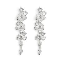 Brass Drop Earring plated micro pave cubic zirconia & for woman nickel lead & cadmium free Sold By Pair