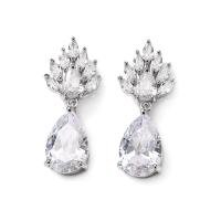 Brass Drop Earring Teardrop plated micro pave cubic zirconia & for woman nickel lead & cadmium free Sold By Pair