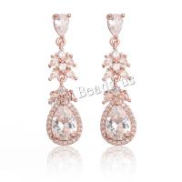 Brass Drop Earring Teardrop plated micro pave cubic zirconia & for woman nickel lead & cadmium free Sold By Pair