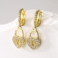 Brass Drop Earring plated  & micro pave cubic zirconia golden nickel lead & cadmium free Sold By Pair