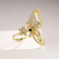 Kubisk Circonia Micro bane messing Ring, Butterfly, forgyldt, Micro Pave cubic zirconia, gylden, nikkel, bly & cadmium fri, inner diameter:1.7~1.9cm, Solgt af PC