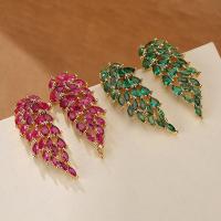 Prás Graí Earring, Leaf, plátáilte, micrea réiteach zirconia ciúbach, dathanna níos mó le haghaidh rogha, nicil, luaidhe & caidmiam saor in aisce, 14x34mm, Díolta De réir Péire