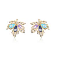 Evil Eye Earrings Brass Leaf plated micro pave cubic zirconia nickel lead & cadmium free Sold By Pair