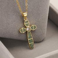 Cubic Zircon Micro Pave Brass Necklace with 5cm extender chain Cross plated fashion jewelry & micro pave cubic zirconia nickel lead & cadmium free Length 45 cm Sold By PC