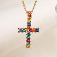 Cubic Zircon Micro Pave Brass Necklace with 5cm extender chain Cross plated fashion jewelry & micro pave cubic zirconia nickel lead & cadmium free Length 45 cm Sold By PC