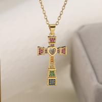 Cubic Zircon Micro Pave Brass Necklace with 5cm extender chain Cross plated fashion jewelry & micro pave cubic zirconia nickel lead & cadmium free Length 45 cm Sold By PC