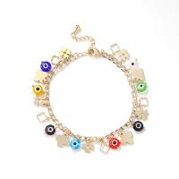 Mal pulsera ojo, metal, con Vidrio, con 3cm extender cadena, chapado en color dorado, Joyería & para mujer, multicolor, Vendido para 16 cm Sarta