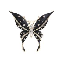 Broche bijoux de mode, laiton, papillon, Placage de couleur d'or, pavé de micro zircon & pour femme & émail, noire, protéger l'environnement, sans nickel, plomb et cadmium, 47x43mm, Vendu par PC