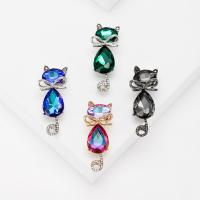 Zinc Alloy Brocher, med Krystal, Cat, forgyldt, mode smykker & for kvinde & med rhinestone, flere farver til valg, nikkel, bly & cadmium fri, 15x41mm, Solgt af PC