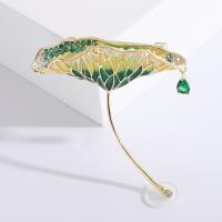 Fashion Broche Sieraden, Messing, Lotus Leaf, gold plated, mode sieraden & micro pave zirconia & voor vrouw & glazuur, groen, nikkel, lood en cadmium vrij, 47x50mm, Verkocht door PC