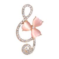 Zinc Alloy Brocher, med Cats Eye, Music Note, guldfarve belagt, mode smykker & for kvinde & med rhinestone, flere farver til valg, nikkel, bly & cadmium fri, 22x52mm, Solgt af PC