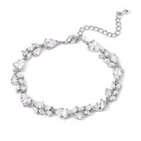 Pulseras de latón, metal, con 6cm extender cadena, chapado, micro arcilla de zirconia cúbica & para mujer, más colores para la opción, libre de níquel, plomo & cadmio, longitud 16 cm, Vendido por UD