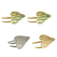 Cubique anneau en laiton Circonia Micro Pave, feuille, Placage, Réglable & bijoux de mode & pavé de micro zircon, plus de couleurs à choisir, protéger l'environnement, sans nickel, plomb et cadmium, 22x17x2mm, Vendu par PC