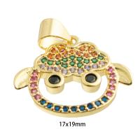 Messing hanger met micro-paved kubieke zirconia's, Dier, gold plated, Cute & mode sieraden & micro pave zirconia, gemengde kleuren, nikkel, lood en cadmium vrij, 17x19x2mm, Verkocht door PC