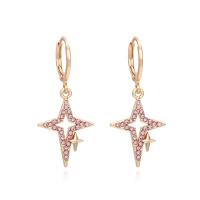 Zinc Alloy Drop Earrings Star plated fashion jewelry & with rhinestone gold nickel lead & cadmium free Sold By Pair