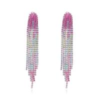 Fashion Fringe Earrings Iron fashion jewelry & with rhinestone multi-colored Sold By Pair