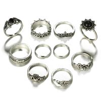 Zinklegering Ring Set, Zinc Alloy, met Edelsteen, silver plated, 10 stuks & mode sieraden & voor vrouw & zwart maken, zilver, Verkocht door Stel