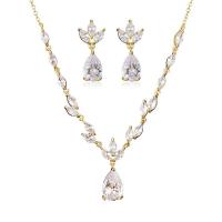 Gioielli Brass Set, orecchino & Collana, ottone, with 6cm extender chain, Lacrima, placcato, Micro spianare cubic zirconia & per la donna, nessuno, assenza di nichel,piombo&cadmio, 10x22mm, Lunghezza 38.5 cm, Venduto da set